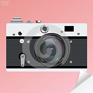 Old photo camera vector for logotype or icon with realistic lens