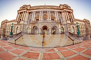 Old photo with facade of the Library of Congress Thomas Jefferson Building, Washington DC, USA