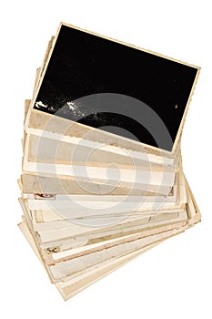 Old photo frames isolated white background Used paper sheets