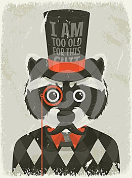 Old photo of hipster raccoon