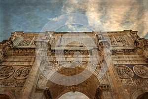 Old photo with view of the arch of Constantine in Rome, Italy