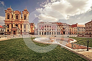 Old photo with view of one part at Union Square in Timisoara, Romania