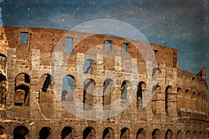 Old photo with view outside the Colosseum, Rome