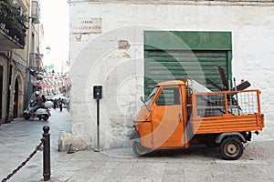 Old Piaggio Ape Car - three-wheeled light commercial vehicle, Bari, Puglia Italy