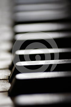 Old piano keys close up