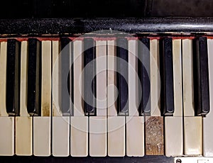 old piano keys top view closeup photo