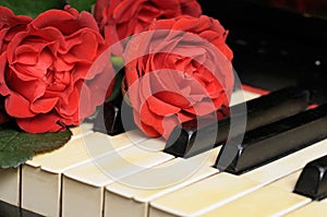 Old Piano with Red Roses