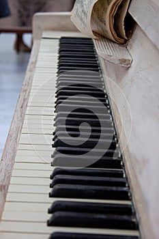 Old pianoforte with printed music.