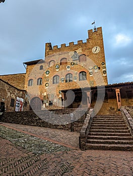 The old Piazza Pretorio in the city center of Certaldo Alto in the Tuscany