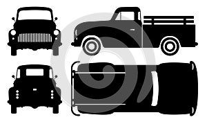 Old pickup truck black icons vector illustration