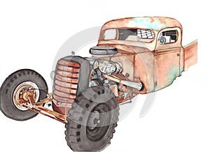 Old Pickup Truck Watercolor Rat Rod photo