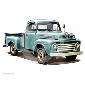 Old pickup truck on white background