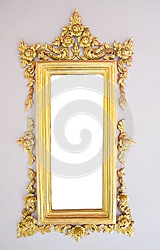 Old picture golden frame on white background.