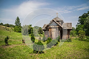 Old picturesque wooden village chapel