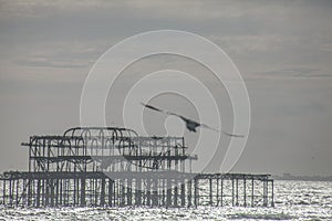 The old pier in Brighton at dusk.