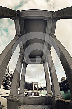 old pier on the Moscow River made in the style of the Stalin Empire style