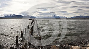 Old pier in Patagonia views.