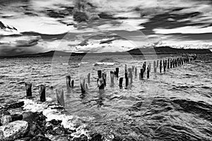 Old pier in Puerto Natales in Chile photo
