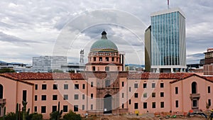 The Old Pima County Courthouse In Tucson, Arizona Being Renovated, drone shot