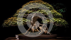 Old pine tree illuminated by autumn night generated by AI