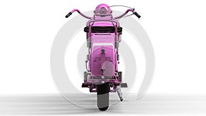 An old pink motorcycle of the 30s of the 20th century. An illustration on a white background with shadows from on a plane.