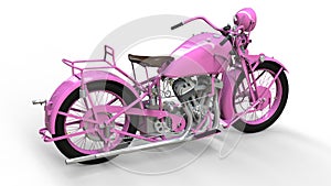 An old pink motorcycle of the 30s of the 20th century. An illustration on a white background with shadows from on a plane.