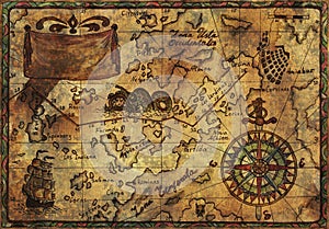 Old pirate map with fabric texture effect