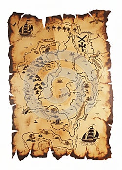 Old Pirate Treasure Map on a white background