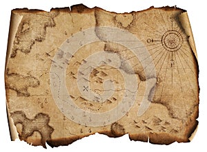 old pirates treasures map burnt scroll isolated