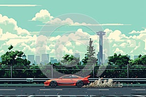 Old pixel race computer game Ai illustration