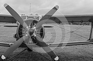 Old plane in black and white colors