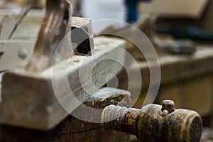 Old plane on a carpenter work bench Wood planer, Hand plane