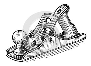 Old planer, Shaving tool for woodwork. Woodworking, carpentry Sketch vintage vector illustration