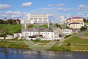 Old plant and Neman river. Grodno, Belarus