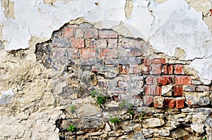 Old plastered brick wall