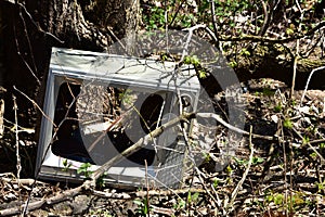 Old Plastic Television Abandoned in Woodlands