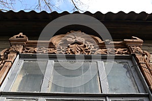 Old platbands on the house in the center of the city of Ryazhsk. Ryazan region