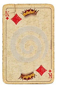 Old playing card king of diamonds background with crown