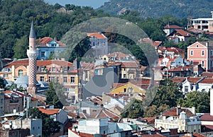 Old Plovdiv cityscape with timber roofs,Bulgaria photo