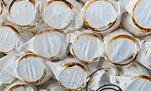 Old pocket spring mattress from close