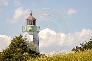 Old Point Comfort Lighthouse close up with copy space