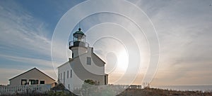 OLD POINT LOMA LIGHTHOUSE UNDER BLUE CIRRUS CLOUDSCAPE AT POINT LOMA SAN DIEGO SOUTHERN CALIFORNIA USA