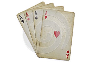 Old poker cards isolated