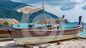 Old Police Boat on Sand Beach, Koh Lipe Thailand