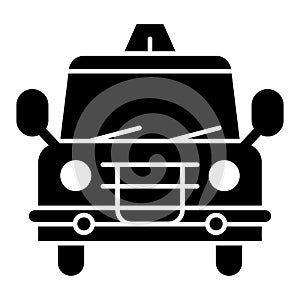 Old police car solid icon. Sheriff auto vector illustration isolated on white. Retro patrol car glyph style design