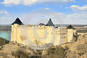 Old Polish Khotyn fortress in Ukraine photo