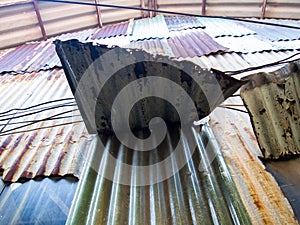 Old polycarbonate twin wall sheet with Rusty Corrugated metal texture or Galvanized iron steel background