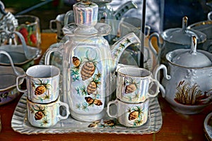Old porcelain set with a poker pattern