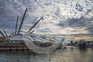 Old port area, `Porto Antico`, touristic place in Genoa, Italy. photo