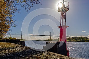 Old Port Beacon on the River Clyde with Erskine Bridge in the Ba